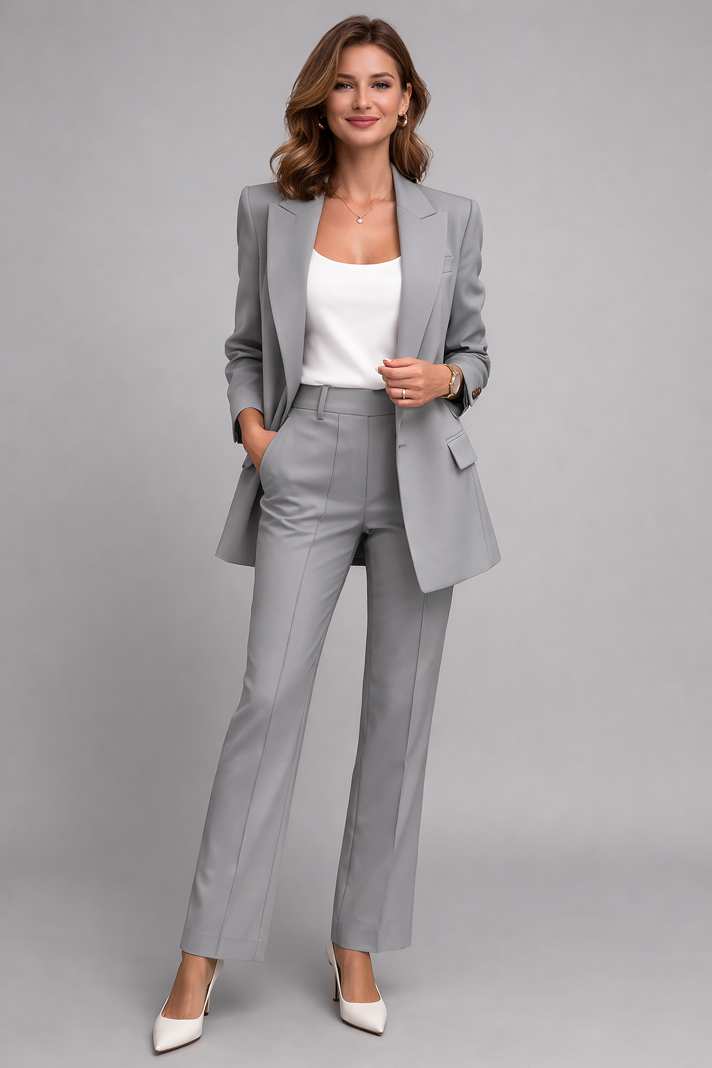 Ensemble blazer et pantalon ajusté pour femme | Costume professionnel de bureau 2 pièces | Ensemble pantalon et veste de travail coupe ajustée