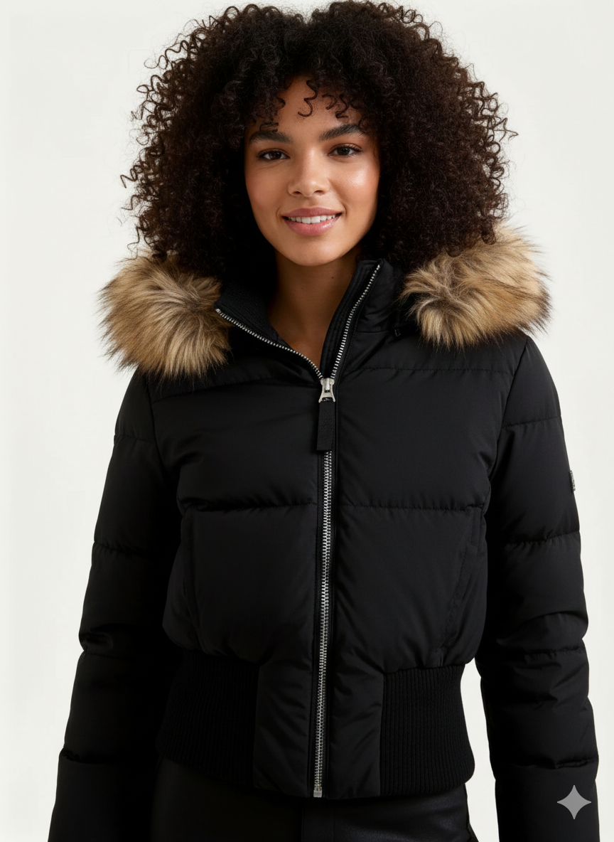 Faux Fur Hood Puffer Jacket for Women - Image 1