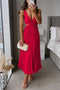 Robe midi plissée pour femme - Robe sans manches à encolure en V avec découpes - Robe d'été fluide, coupe classique, longueur mollet