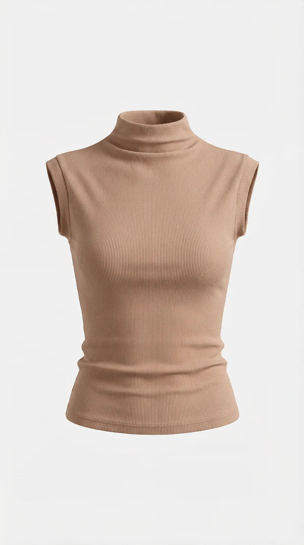 Jersey de cuello alto acanalado para mujer