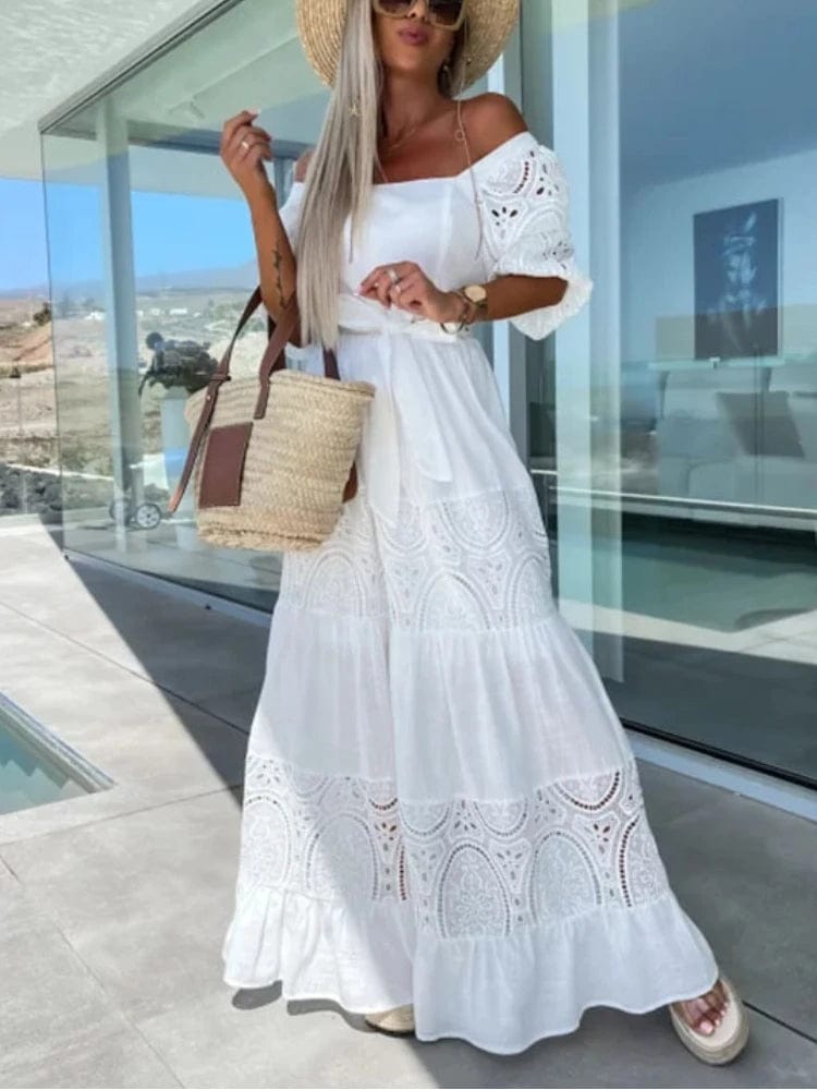 Maxi Witte Kanten Ibiza Hippie Stijl Jurk