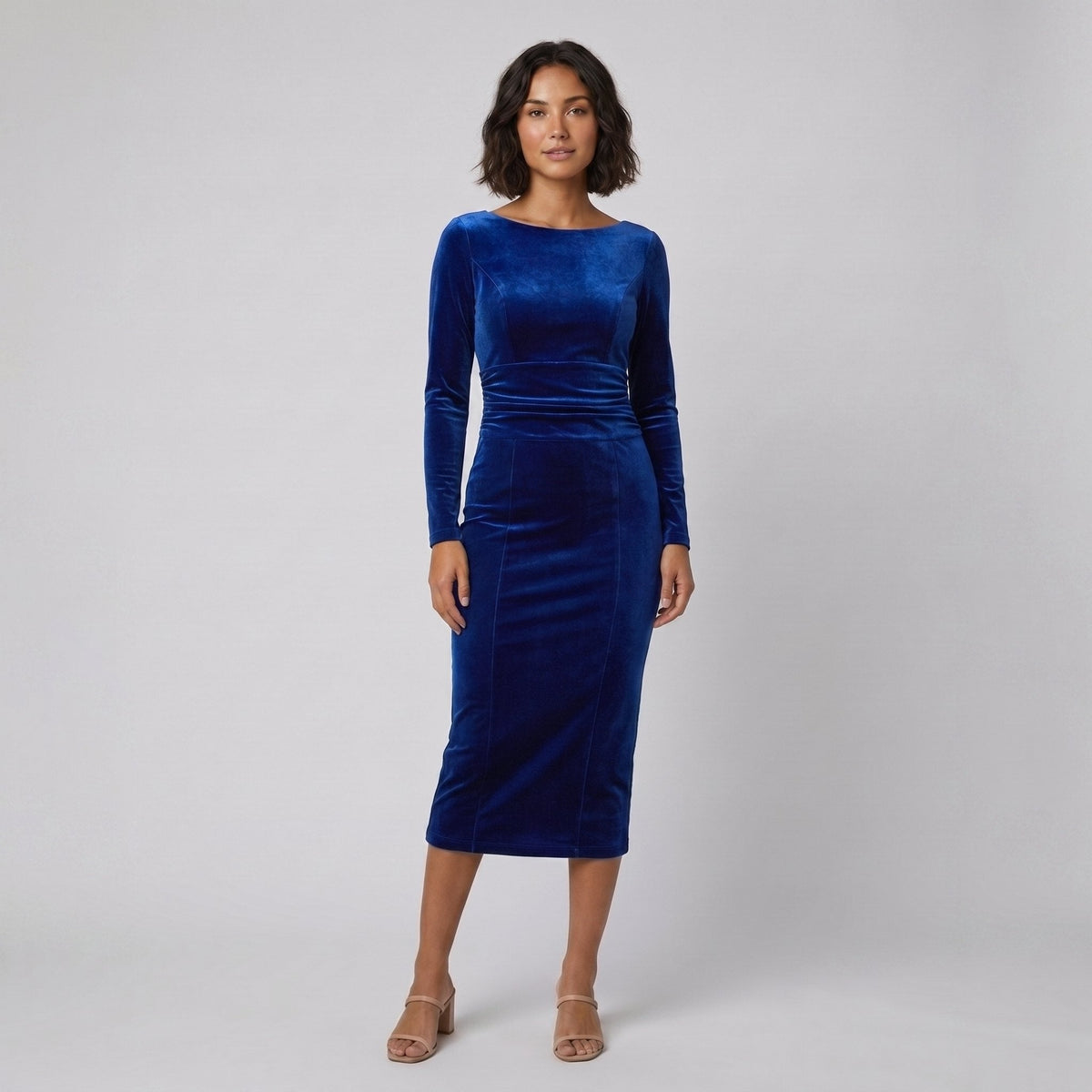 Robe de soirée moulante en velours pour femme | Robe de soirée à manches longues et col bateau, idéale pour les fêtes de Noël et les occasions hivernales