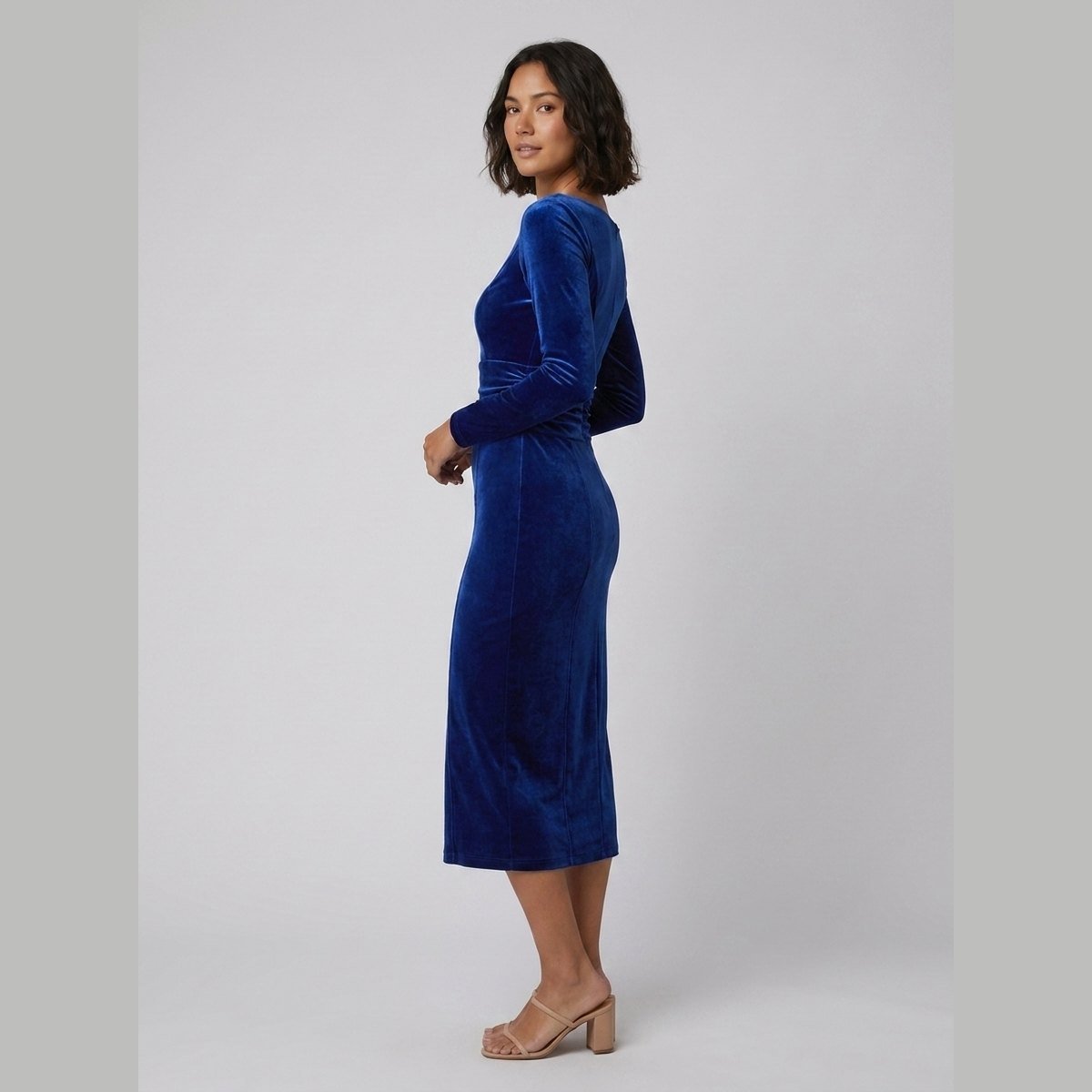 Robe de soirée moulante en velours pour femme | Robe de soirée à manches longues et col bateau, idéale pour les fêtes de Noël et les occasions hivernales