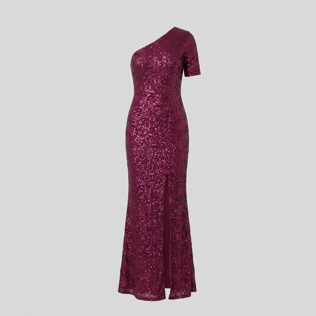 Rochie maxi cu paiete și un singur umăr pentru femei | Rochie de seară mulată pentru petrecerea de Crăciun, cu fante laterale | Ținută de gală până la podea