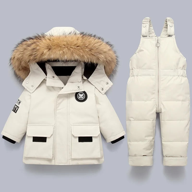 Abrigo de invierno para niños con cuello de piel