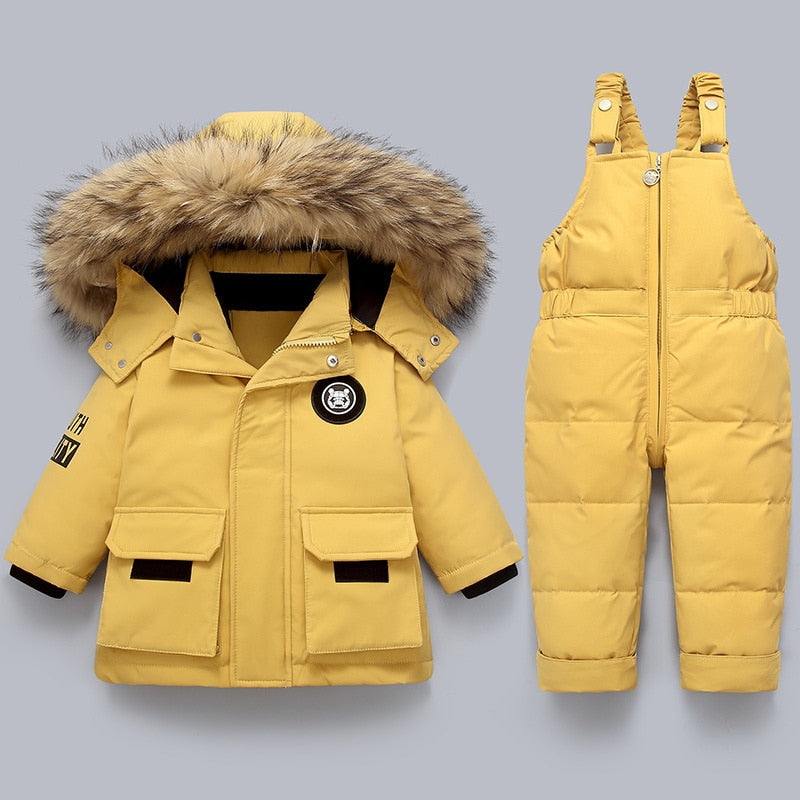 Abrigo de invierno para niños con cuello de piel