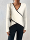 Elegant strikbluse med omslag – smukt strikket top med kontrastkanter