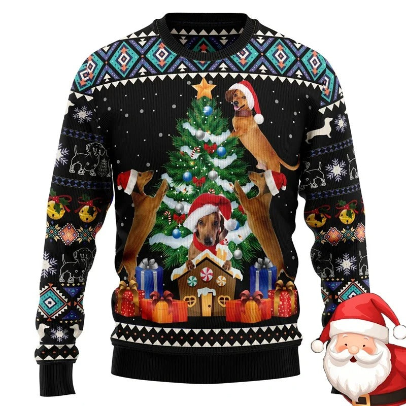 Women's Christmas Dachshund Sweater – Funny Dog Print Holiday Jumper
