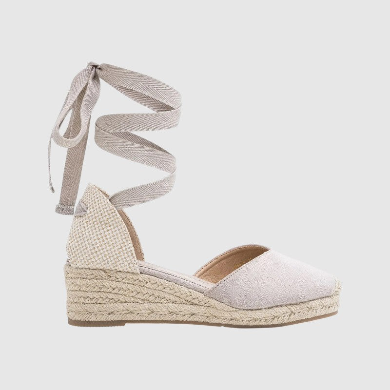 Ortopædiske espadrille-sandaler med kilehæl til kvinder | Behagelige lærredssko med lav hæl, lange ankelbånd og skridsikker sål