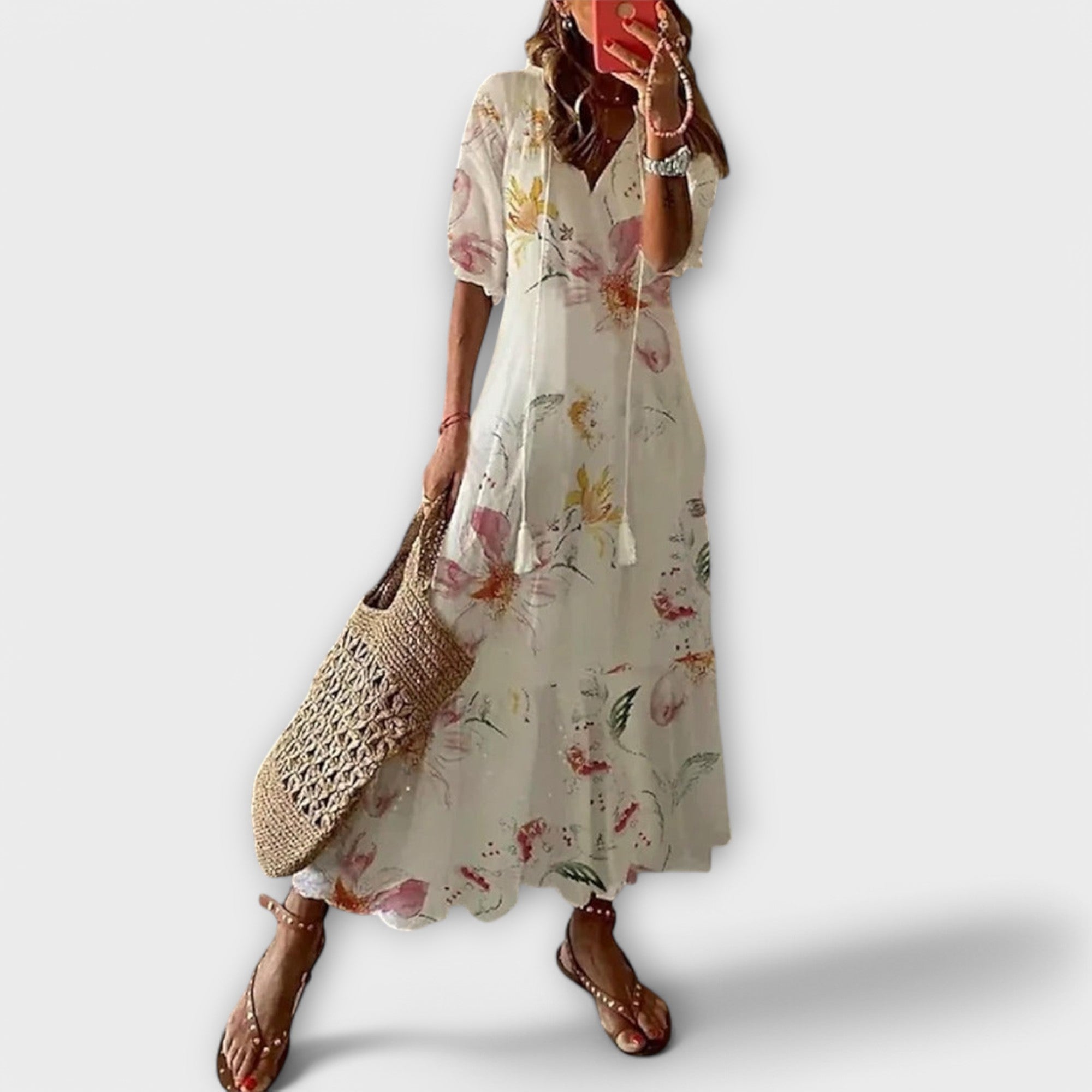 Robe longue bohème pour femme | Robe d'été légère à imprimé, avec cordon de serrage ajustable à la taille et coupe fluide, idéale pour la plage ou la ville
