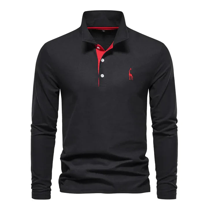 Men's Long Sleeve Polo Shirt | Breathable Cotton Regular Fit Casual Top | Classic Button Placket Long Sleeved Shirt