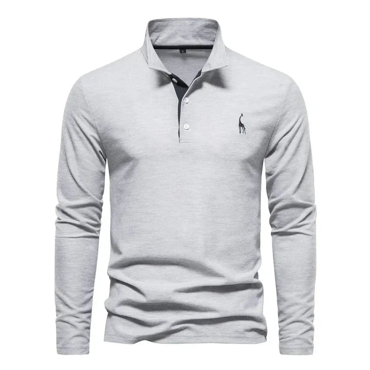 Men's Long Sleeve Polo Shirt | Breathable Cotton Regular Fit Casual Top | Classic Button Placket Long Sleeved Shirt