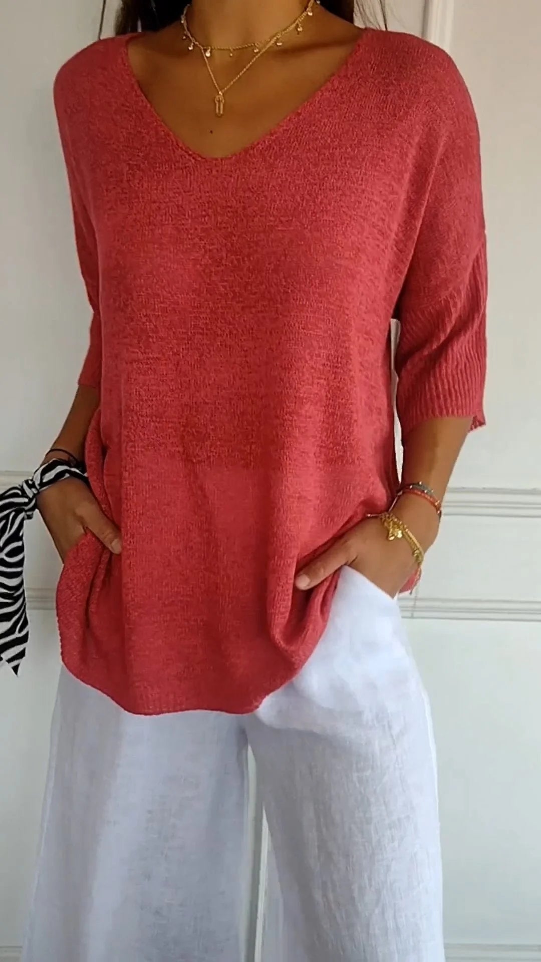Image of Women's ¾ Sleeve V-Neck Top