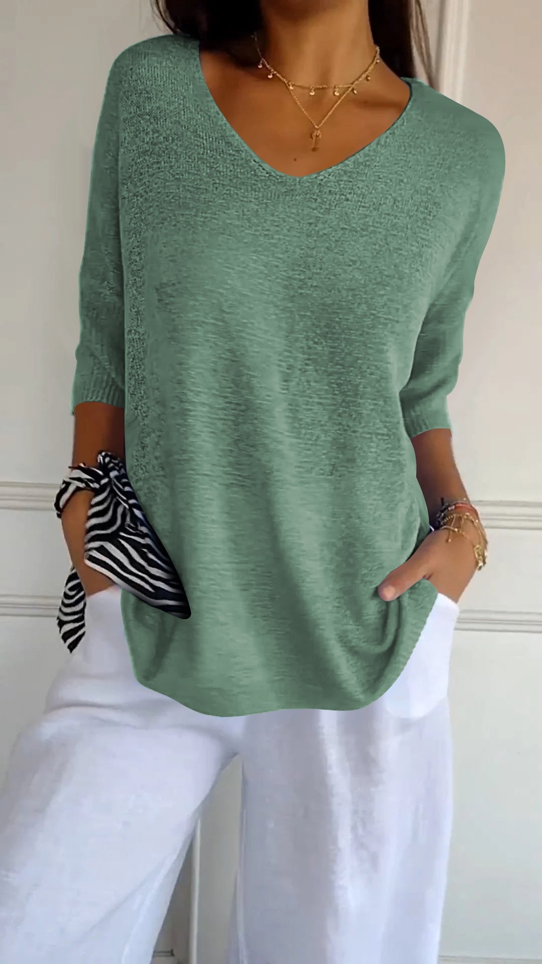 Image of Women's ¾ Sleeve V-Neck Top