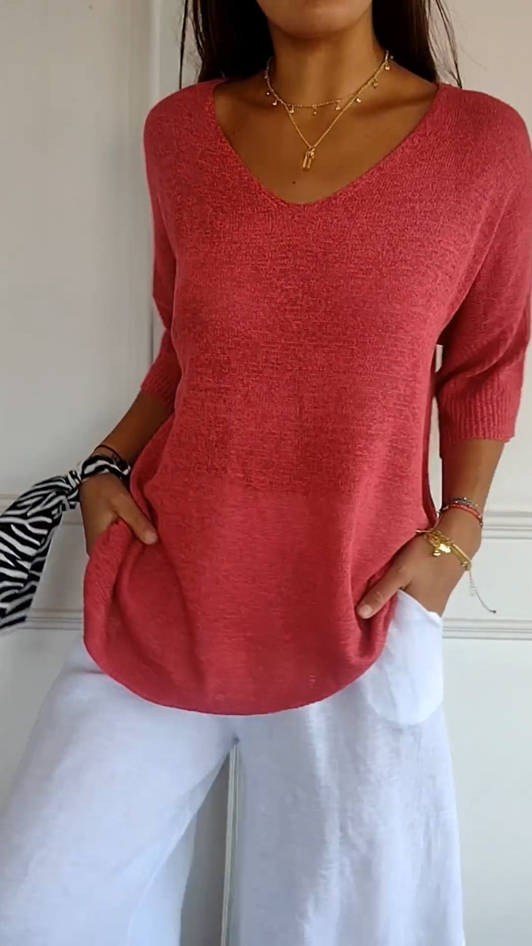 Image of Women's ¾ Sleeve V-Neck Top