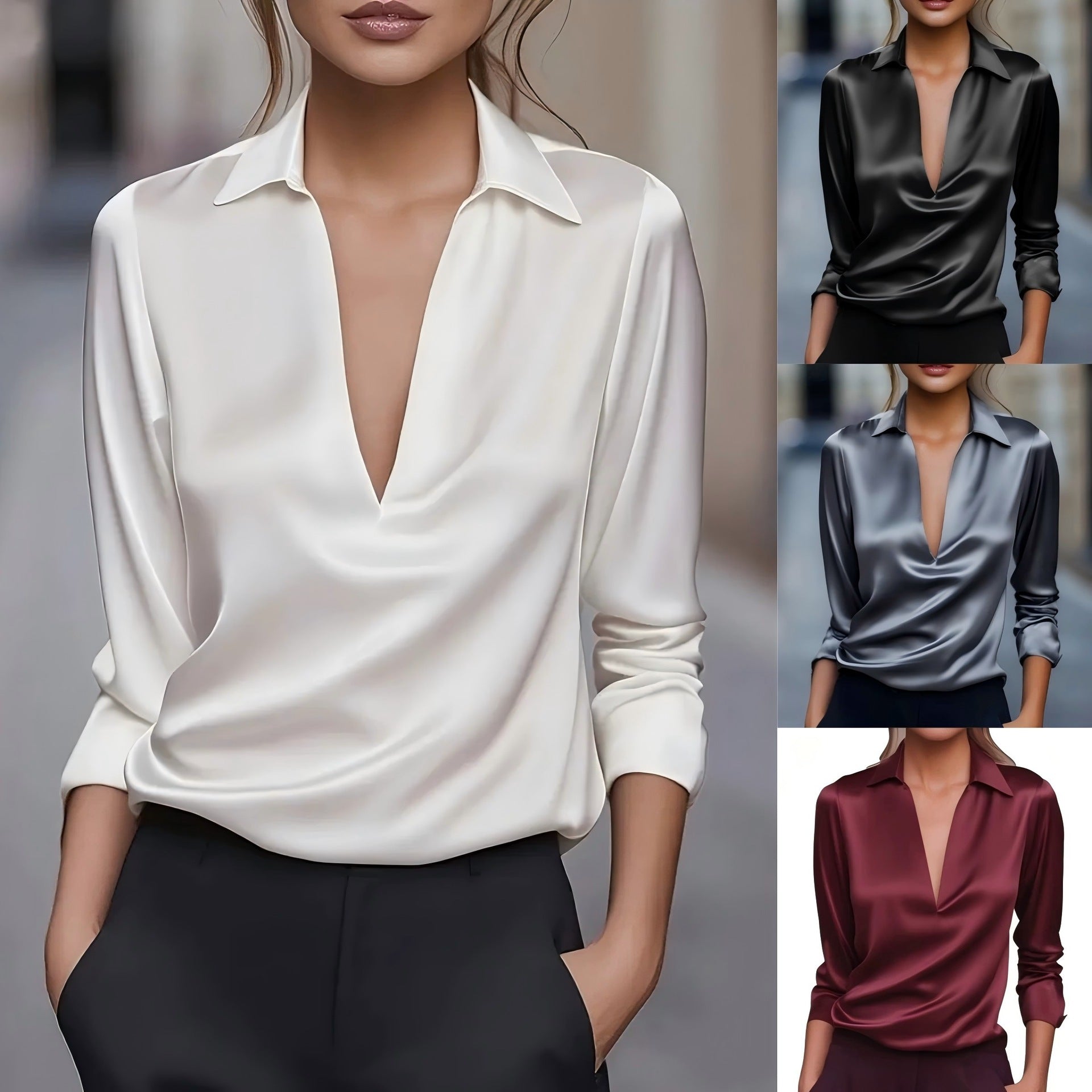 Image of Women's Collared Long Sleeve Blouse