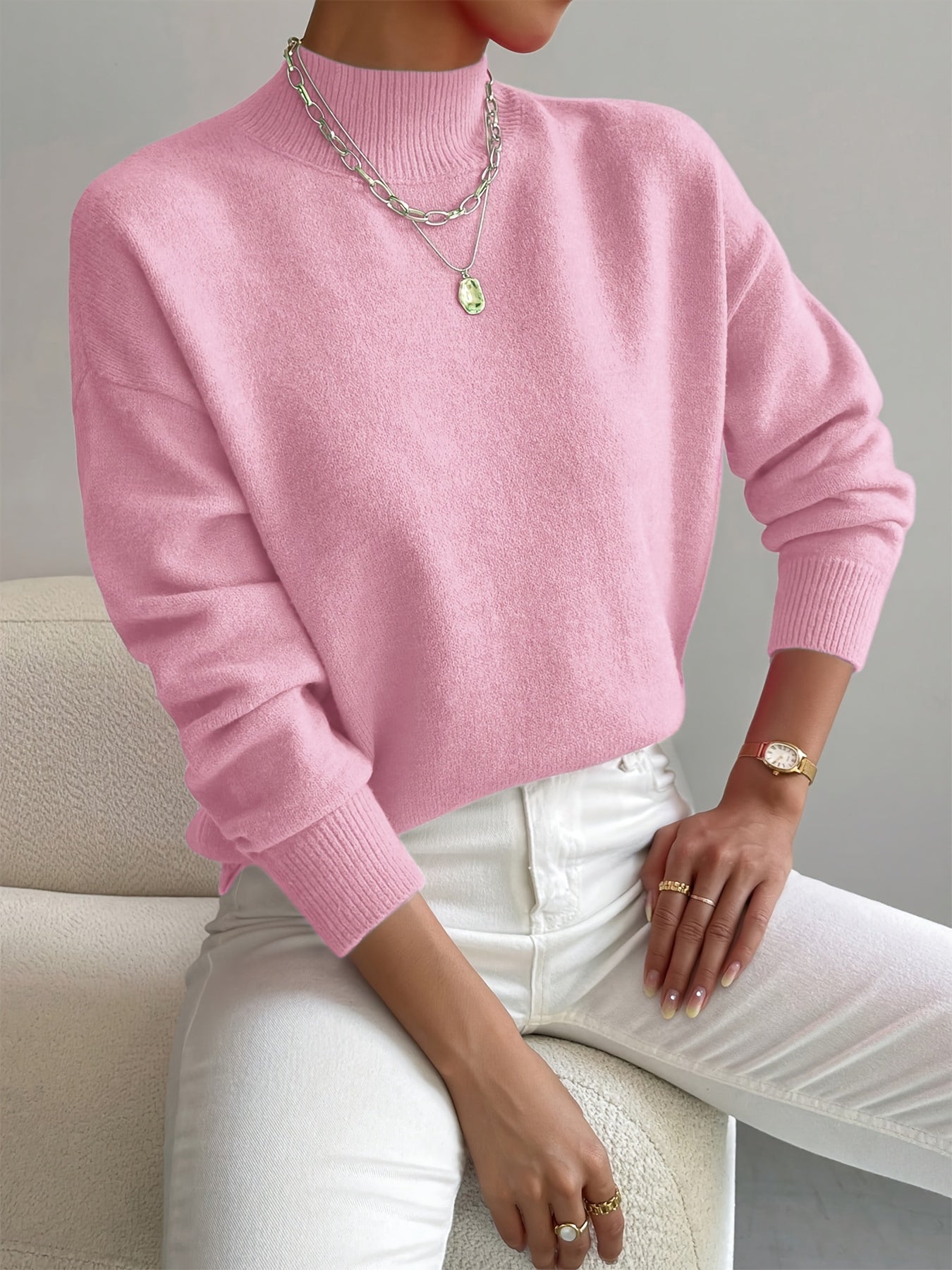 Image of Women's Mock Neck Ribbed Knit Sweater