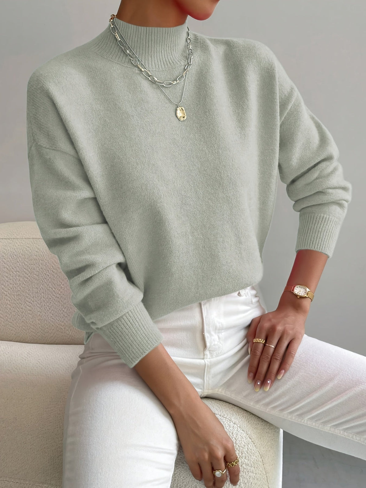 Image of Women's Mock Neck Ribbed Knit Sweater