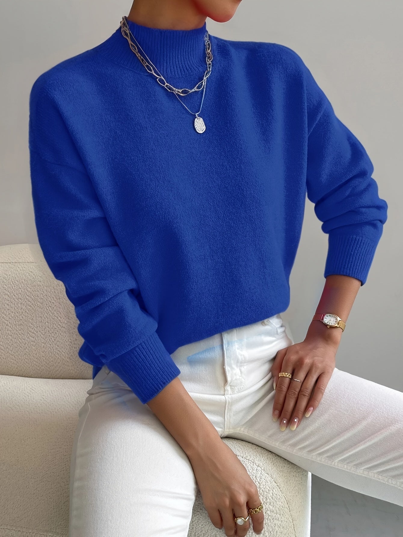 Image of Women's Mock Neck Ribbed Knit Sweater