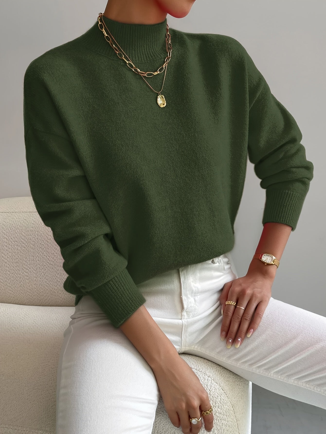 Image of Women's Mock Neck Ribbed Knit Sweater
