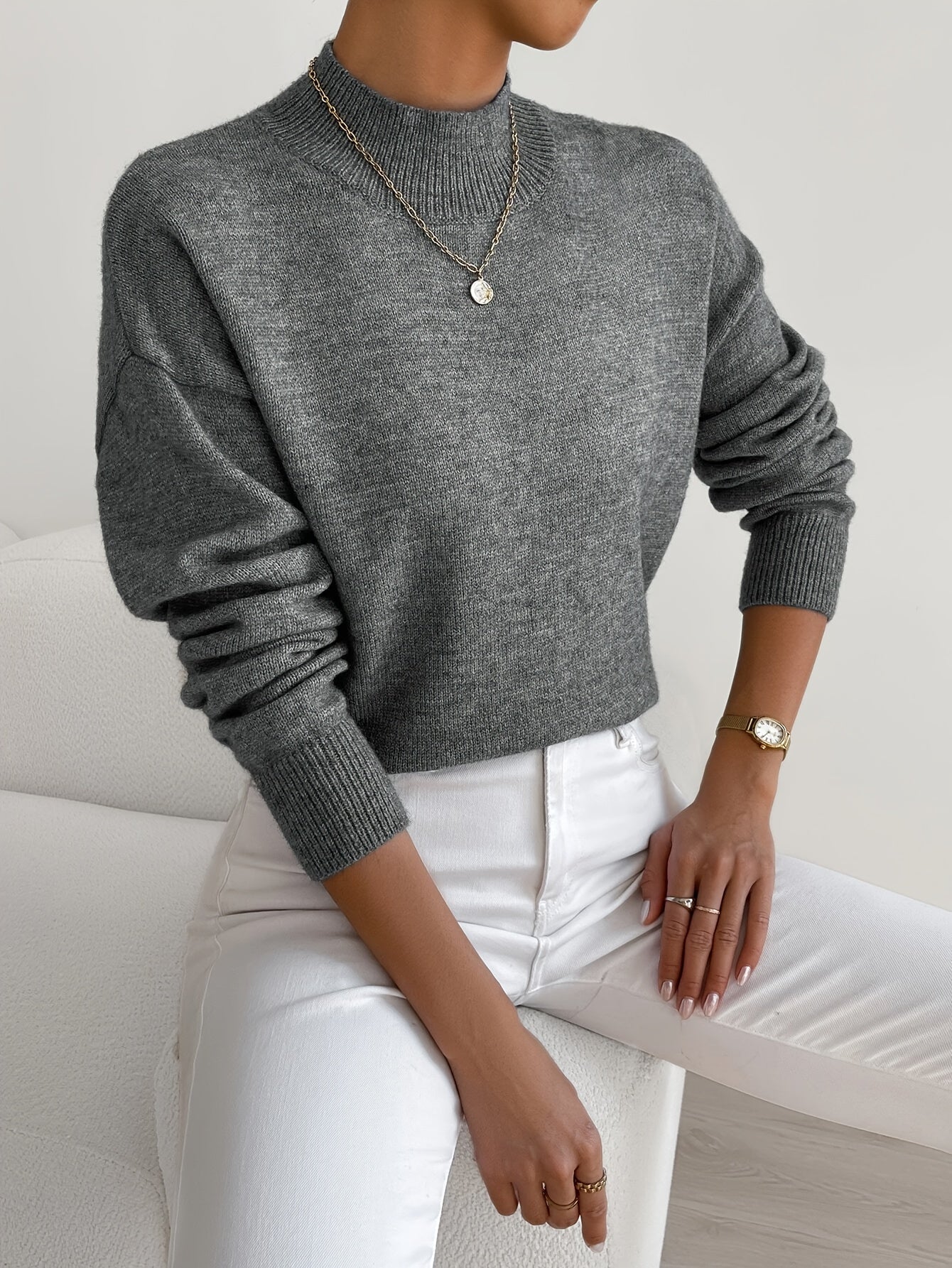 Image of Women's Mock Neck Ribbed Knit Sweater