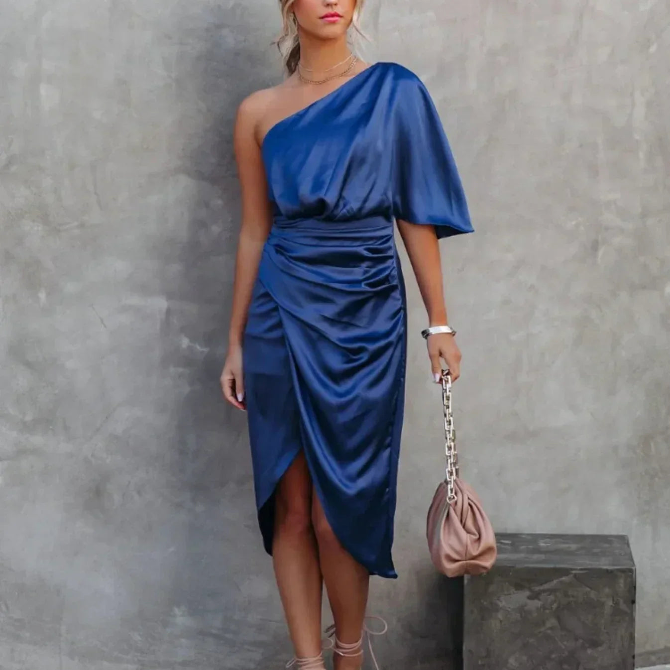 Image of Women's One Shoulder Wrap Midi Dress