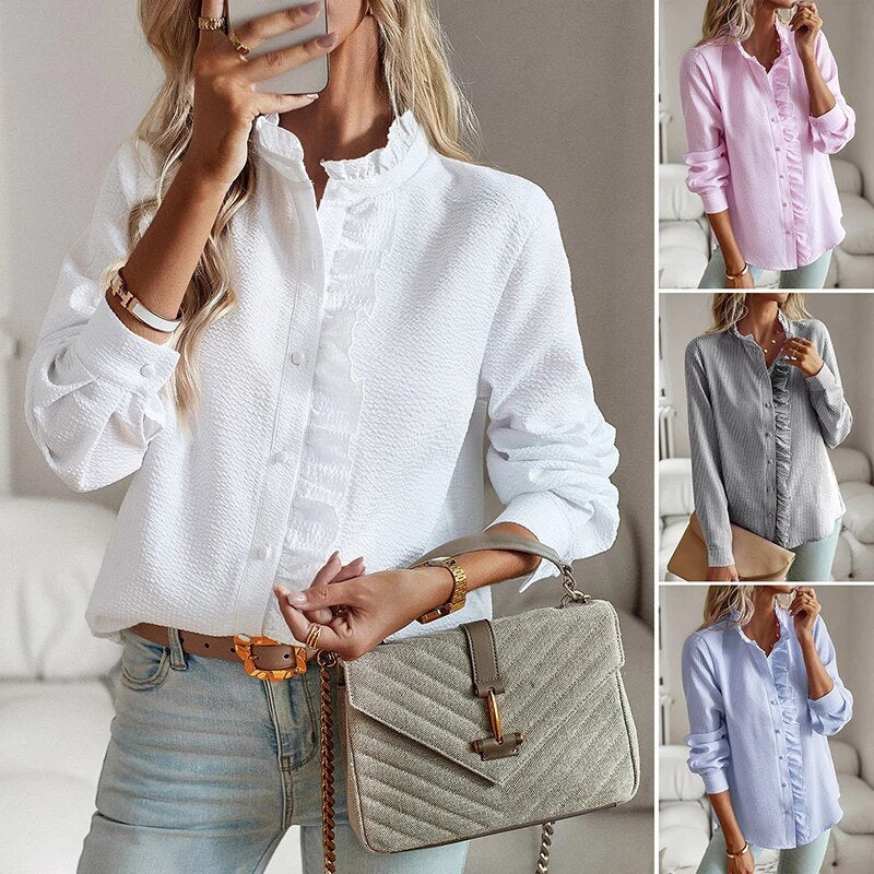 Image of Women's Ruffle Long Sleeve Blouse