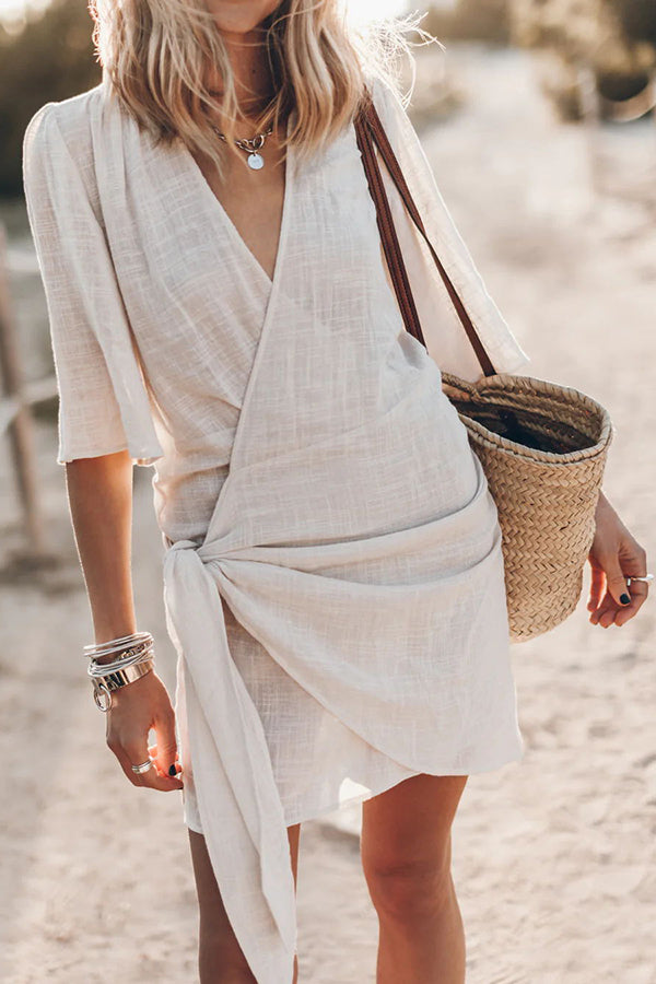Image of Women's V-Neck Wrap Mini Dress