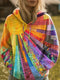 Women's Bohemian Patchwork Hoodie - Quilted Pullover Sweatshirt with Relaxed Fit Hood - Casual Boho Style Hooded Jumper