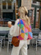 Pull court en maille color block pour femme | Pull moelleux à motifs géométriques en patchwork | Pull décontracté en maille texturée et douce