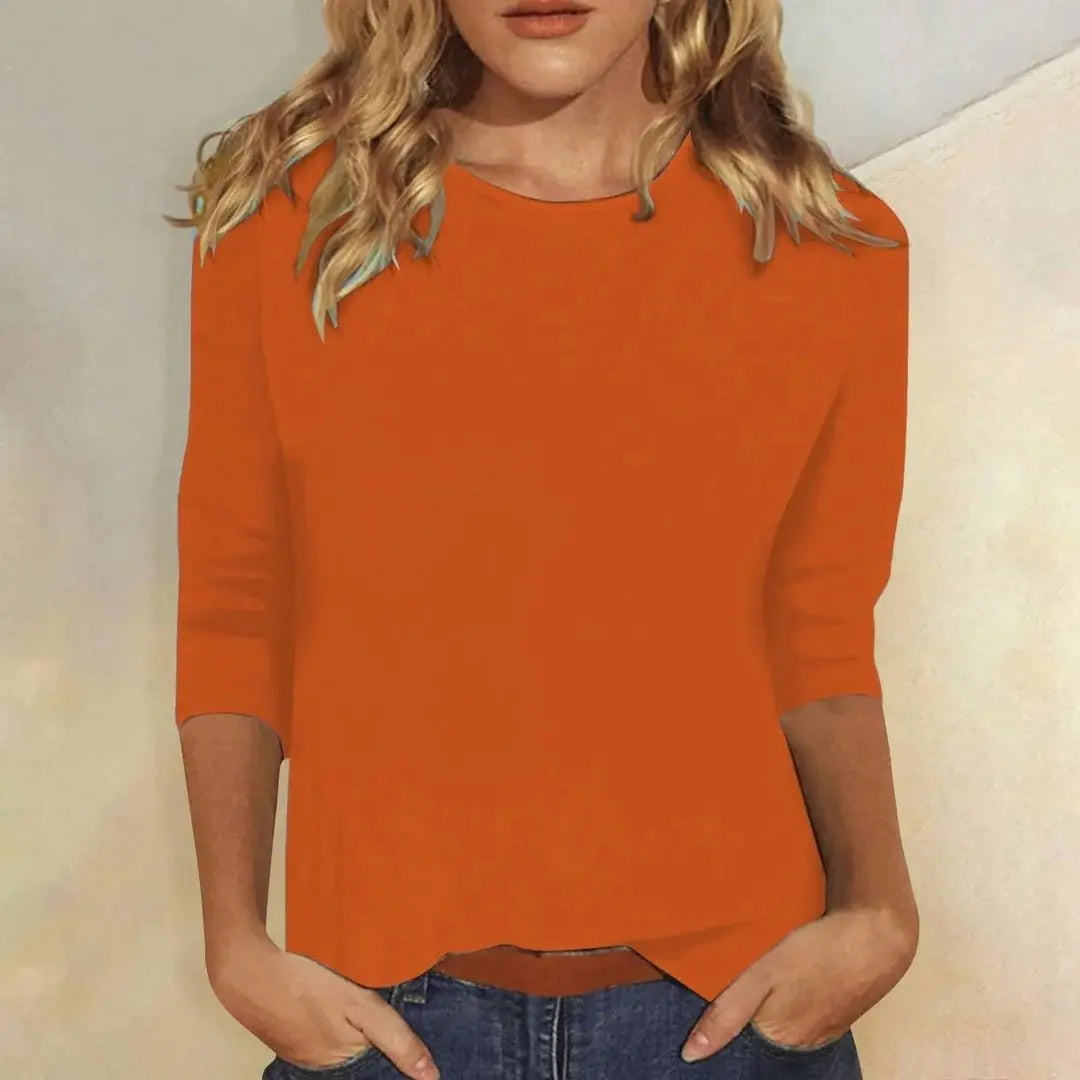 Women's Crew Neck 3/4 Sleeve Top Casual Relaxed Fit - Orange