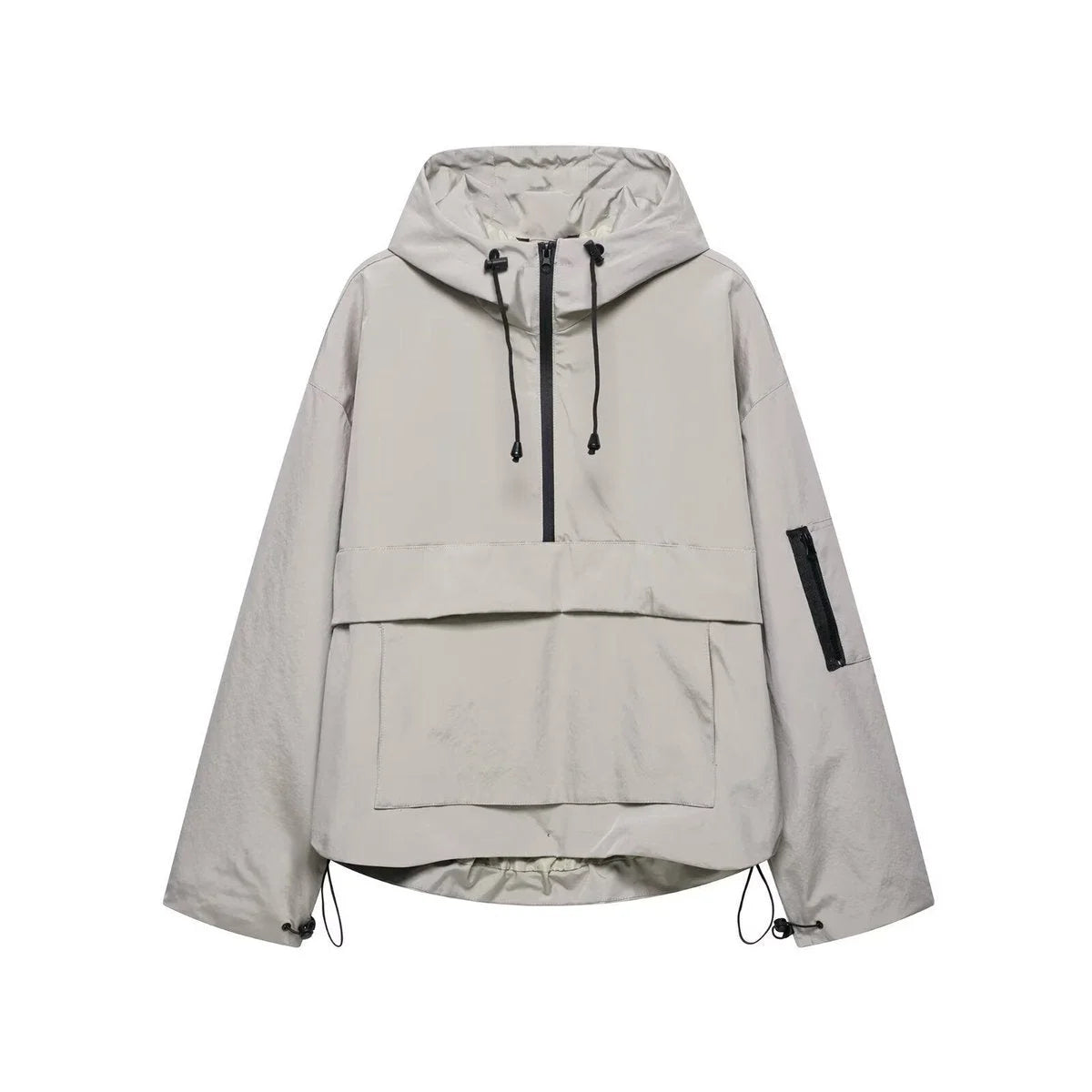 Women's hooded pullover anorak quilted jacket half-zip in Gray