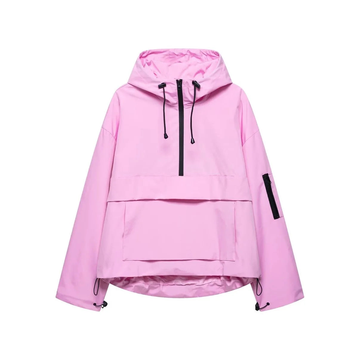 Women's hooded pullover anorak quilted jacket half-zip in Rose Pink