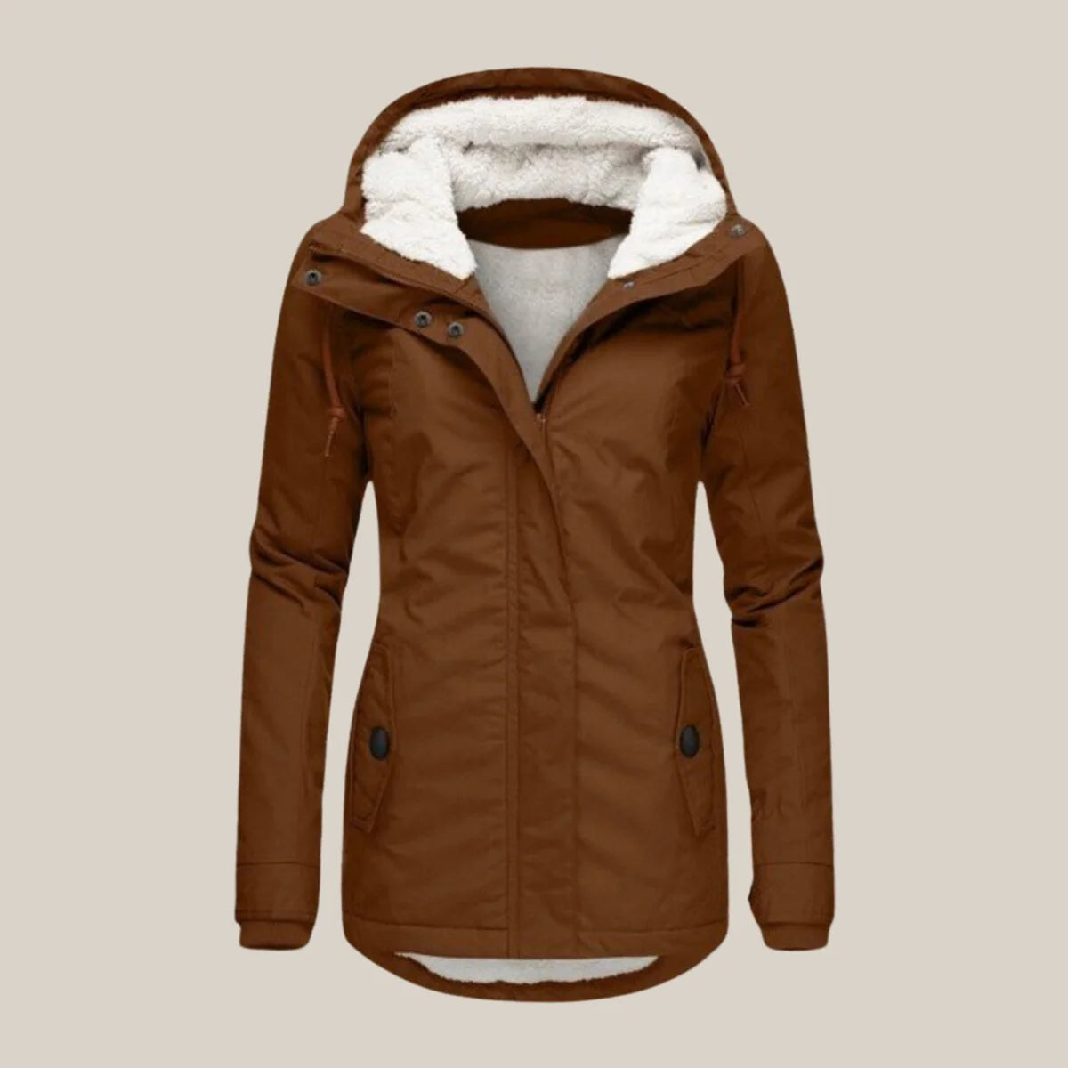 Women's sherpa-lined hooded quilted jacket fleece winter coat