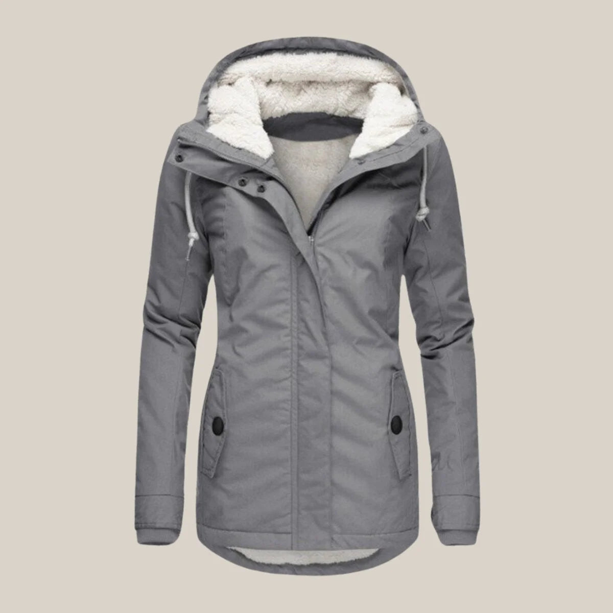 Women's sherpa-lined hooded quilted jacket fleece winter coat