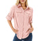 Women's UPF 50 Hiking Shirt | Sun Protection Safari Shirt with Roll-Up Sleeves and Vented Back for Outdoor Travel