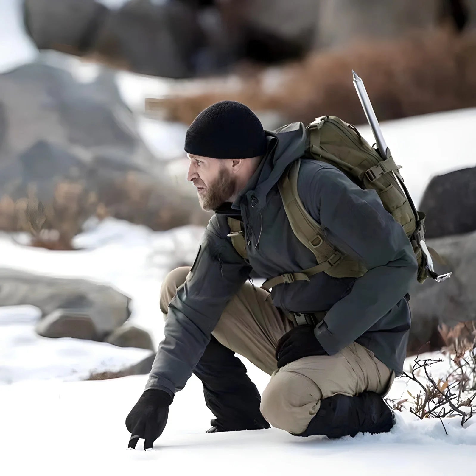 Waterproof women's tactical set: hooded jacket, cargo pants with multiple pockets.